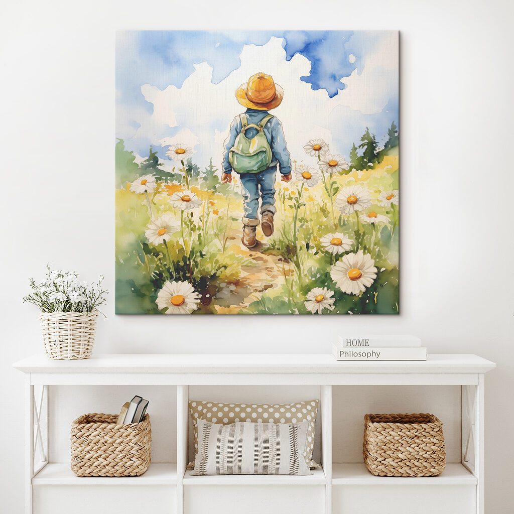 A child walking in a field of flowers A child walking in a field of flowers