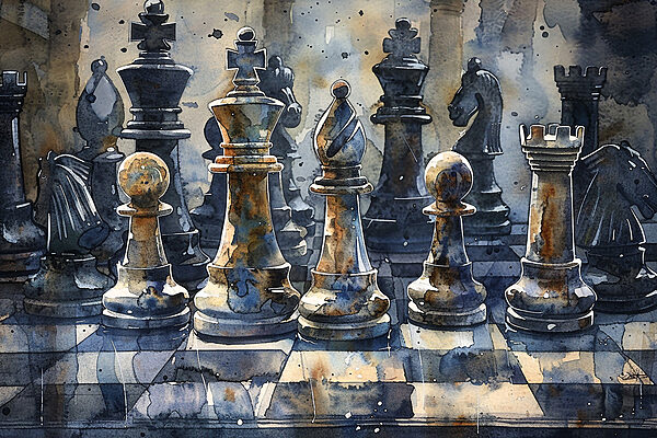 A watercolor of a chess board