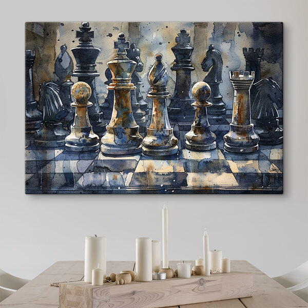 A watercolor of a chess board