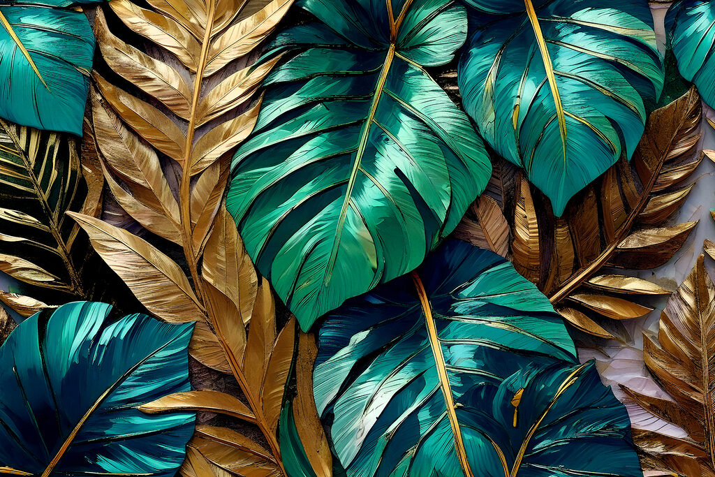 Tropical leaves in vibrant colors