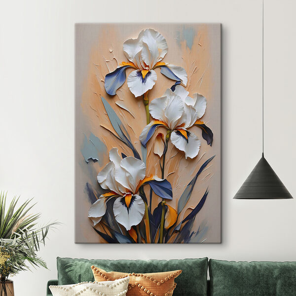 A painting of white flowers and blue leaves A painting of white flowers and blue leaves