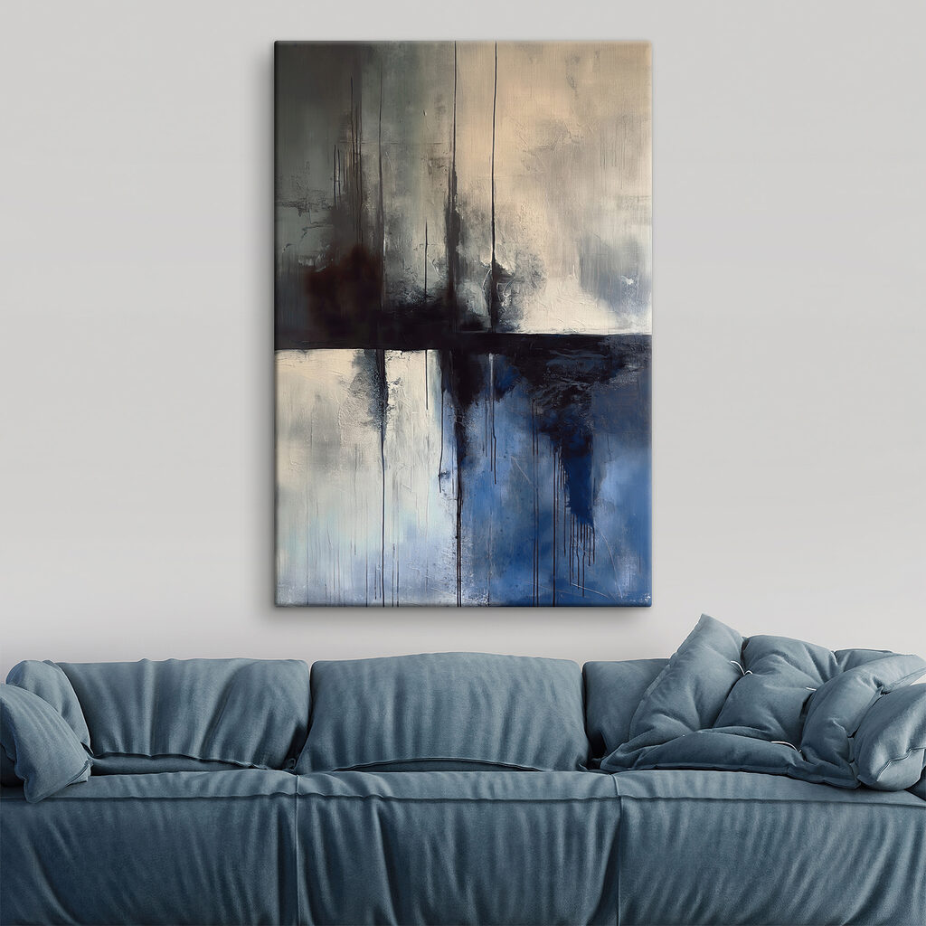 A painting of a black and white square