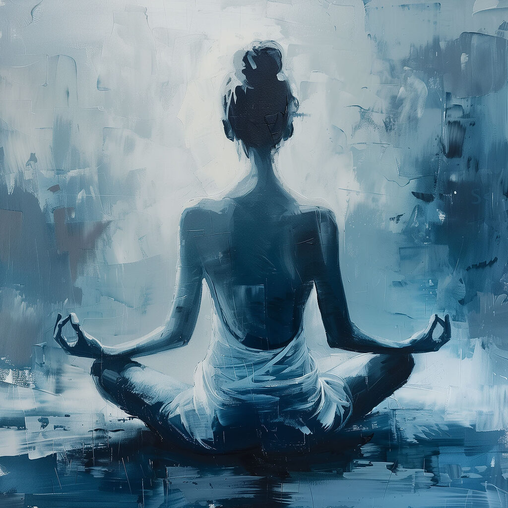 A painting of a woman sitting in a lotus pose A painting of a woman sitting in a lotus pose