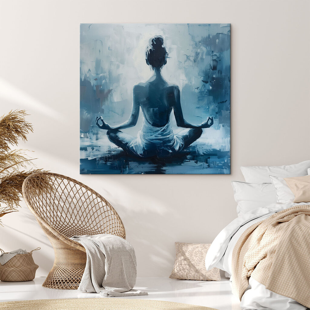 A painting of a woman sitting in a lotus pose A painting of a woman sitting in a lotus pose