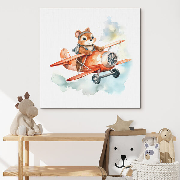 A watercolor of a squirrel flying on an airplane A watercolor of a squirrel flying on an airplane