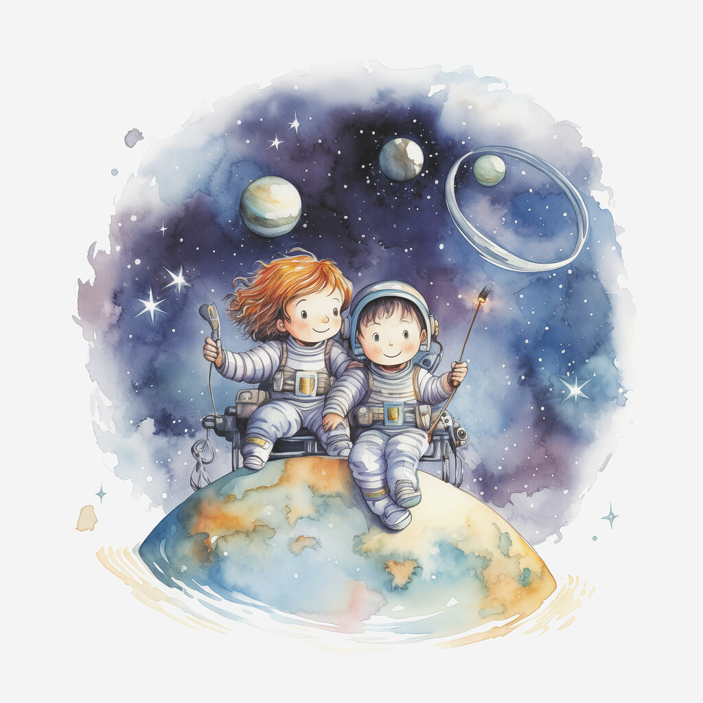 A couple of children in space A couple of children in space