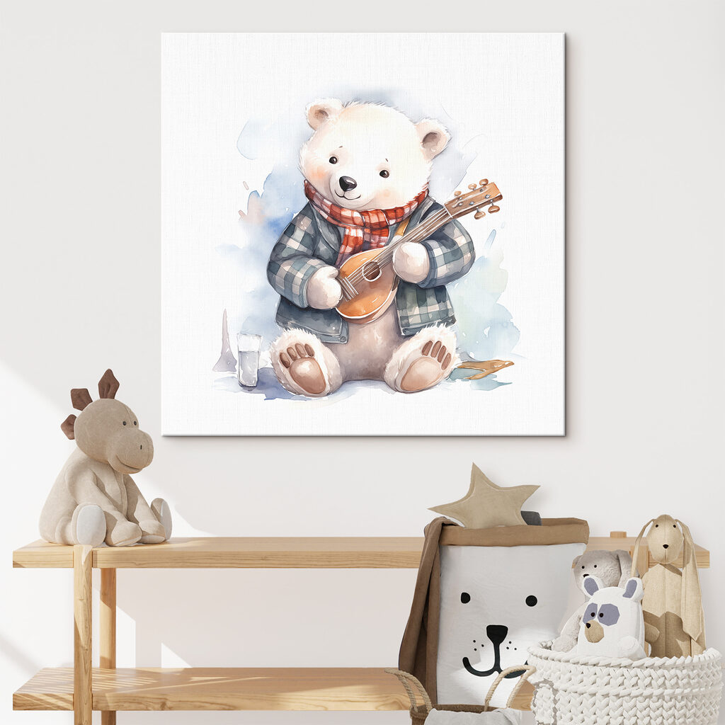 A watercolor of a teddy bear playing a guitar A watercolor of a teddy bear playing a guitar