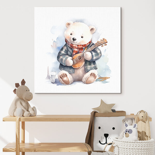 A watercolor of a teddy bear playing a guitar A watercolor of a teddy bear playing a guitar