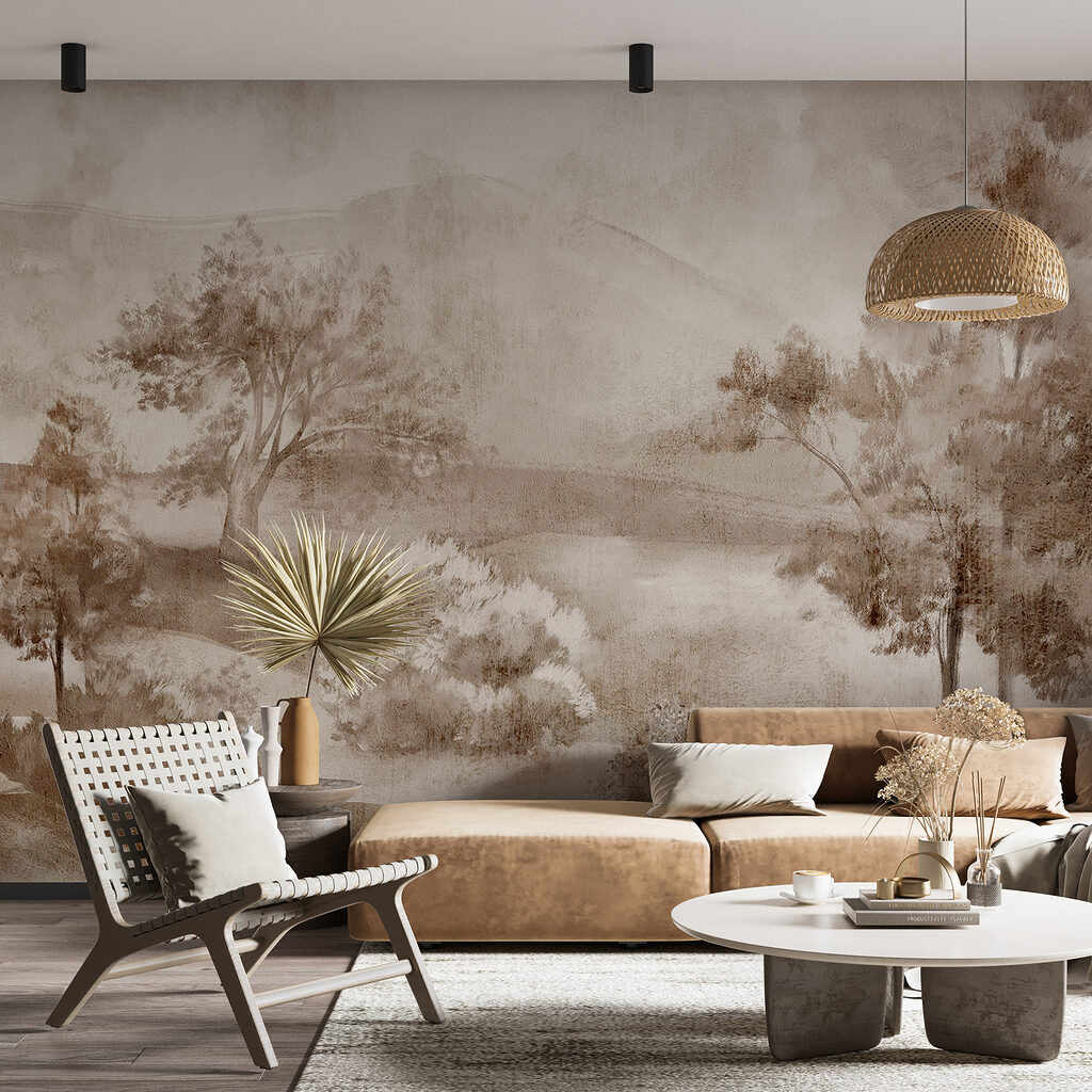 A landscape with trees and bushes