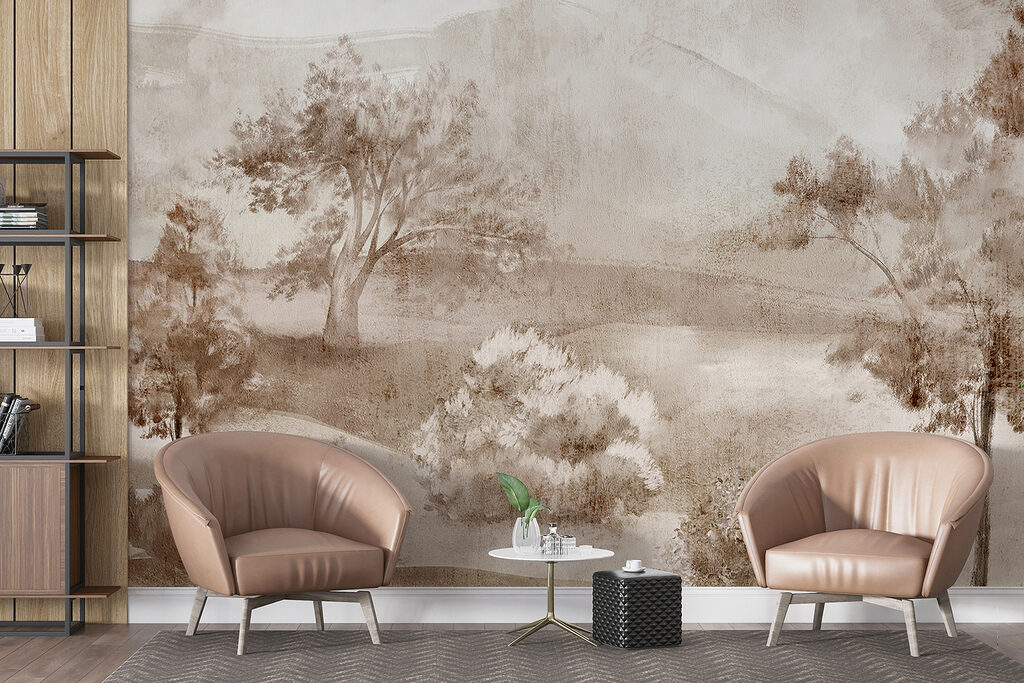 A landscape with trees and bushes