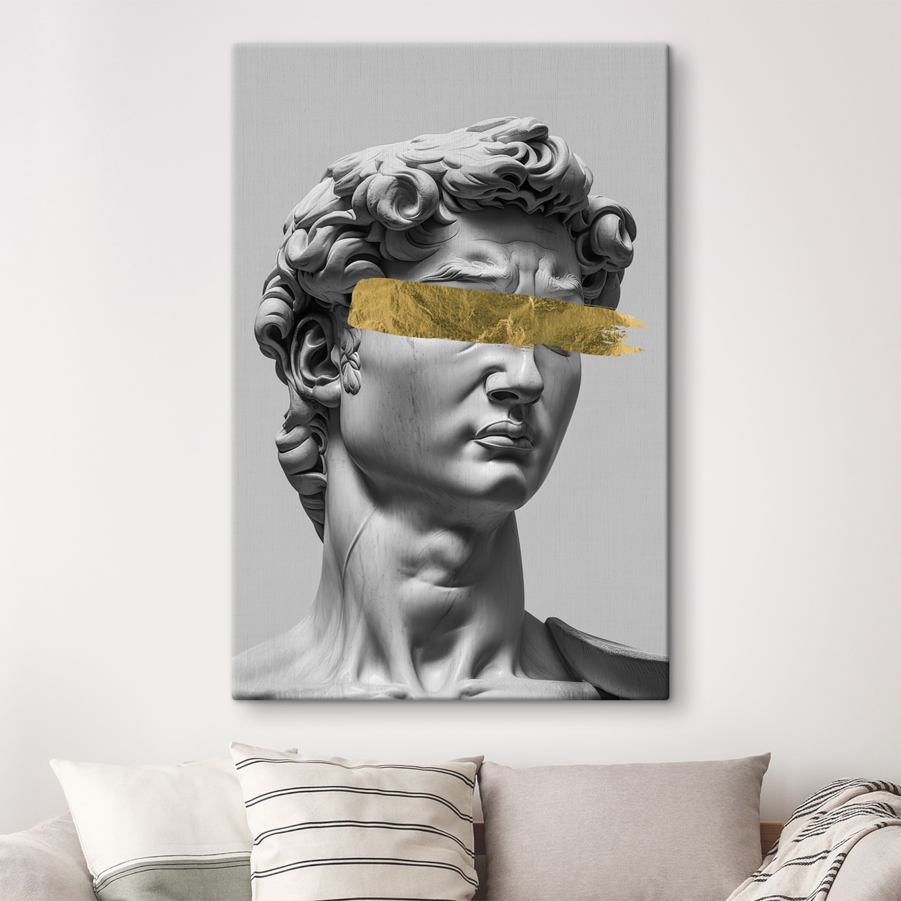 Statue with bold brushstroke accent