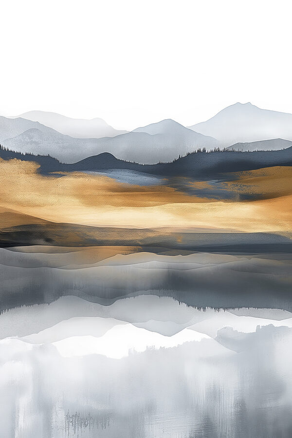 A watercolor painting of mountains and a lake A watercolor painting of mountains and a lake
