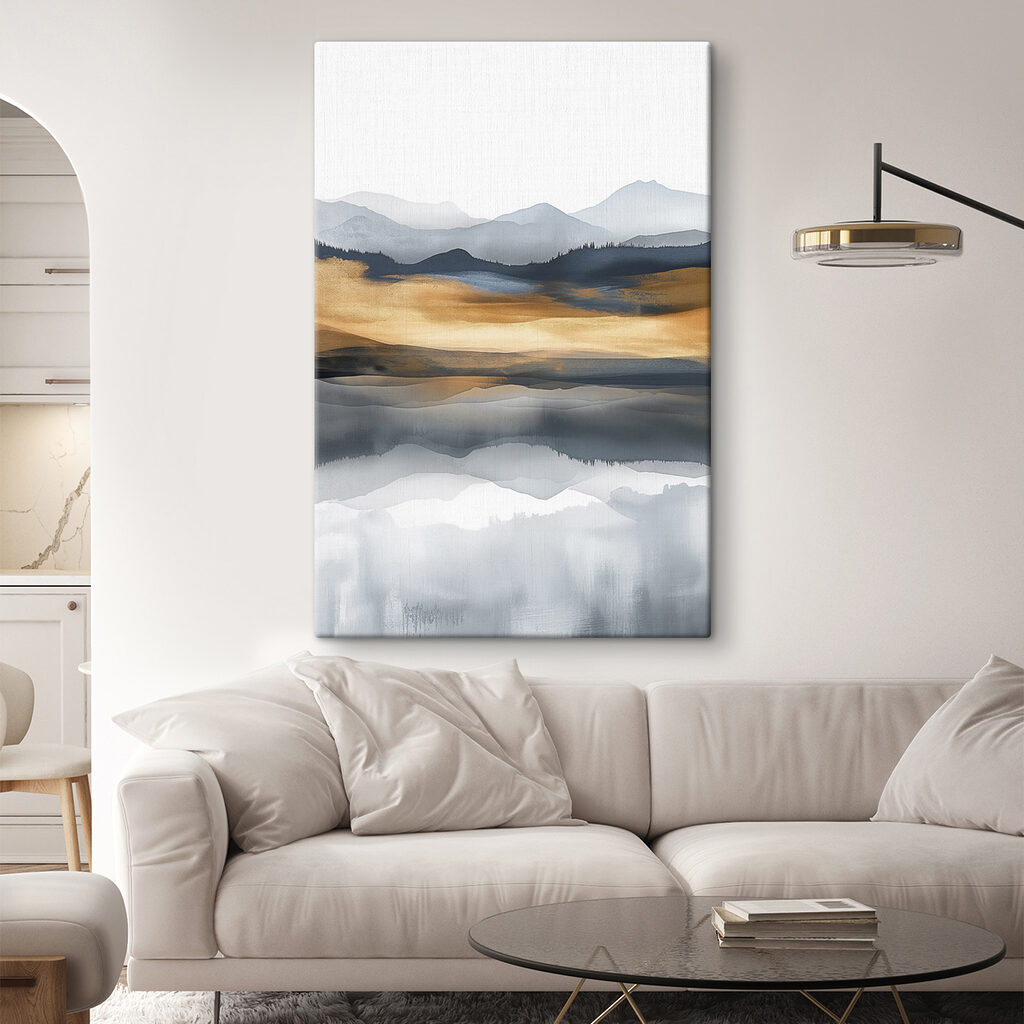 A watercolor painting of mountains and a lake A watercolor painting of mountains and a lake