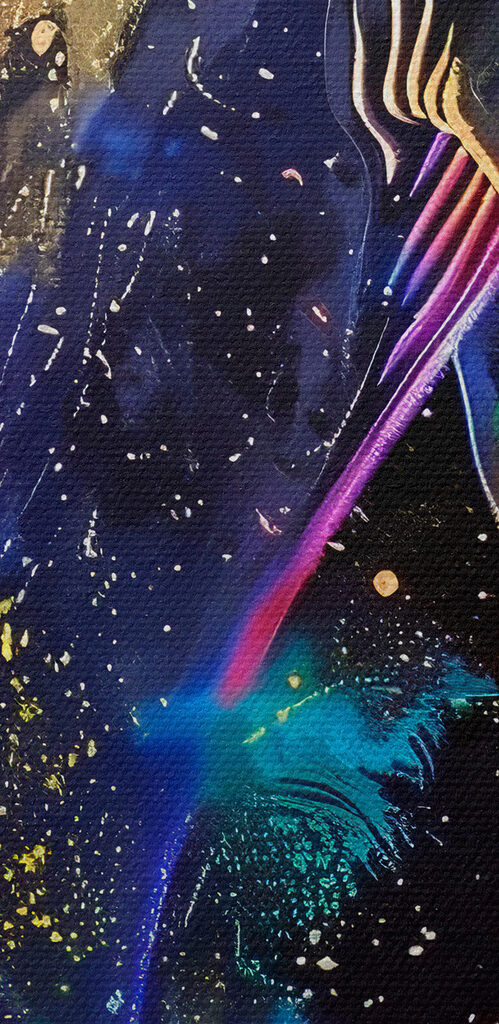 A colorful whale with rainbow splashes