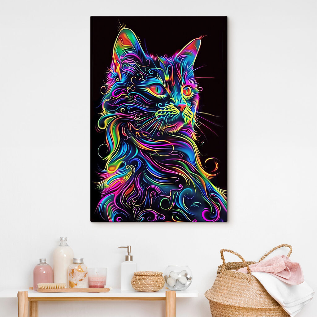 A colorful cat with a black background