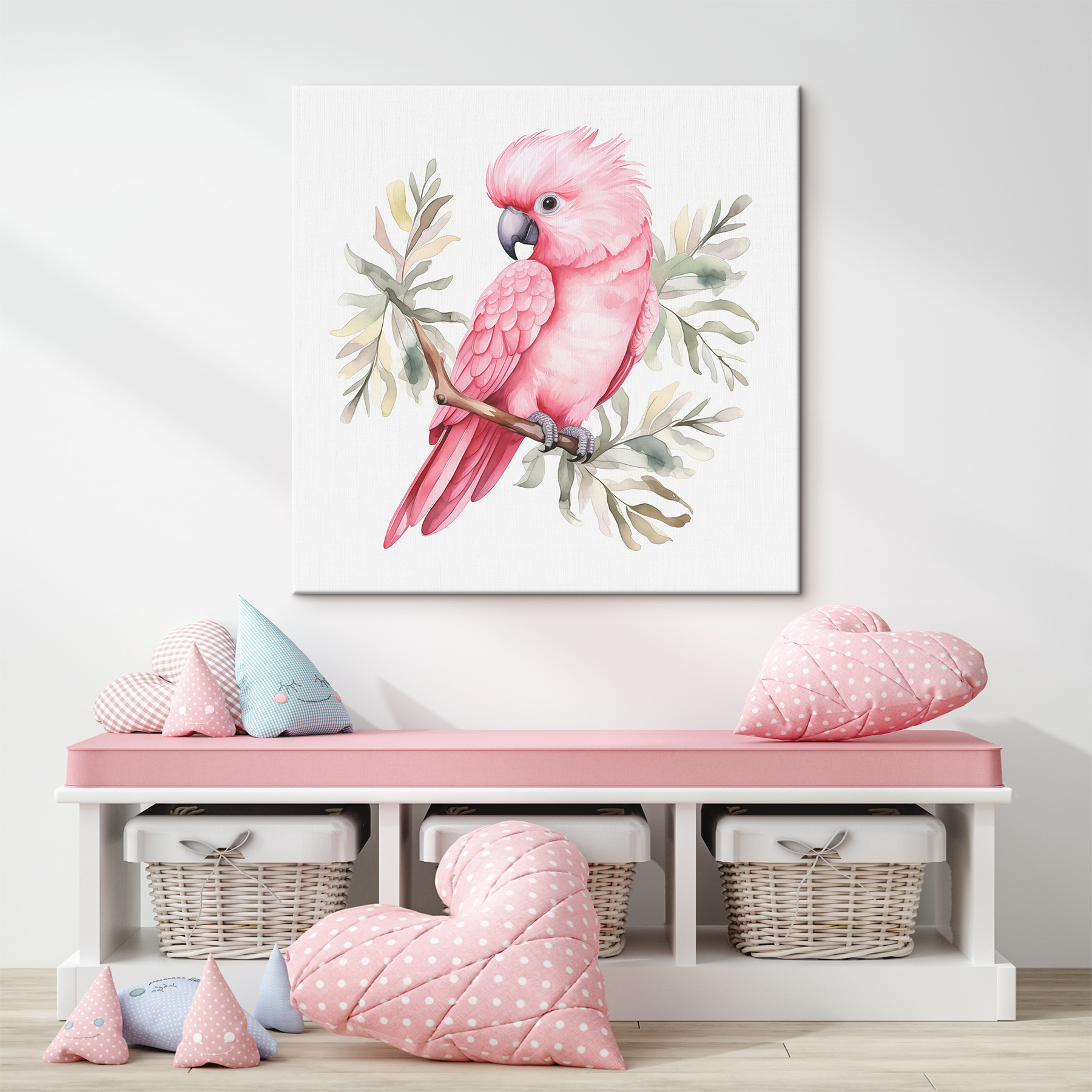 A pink bird on a branch