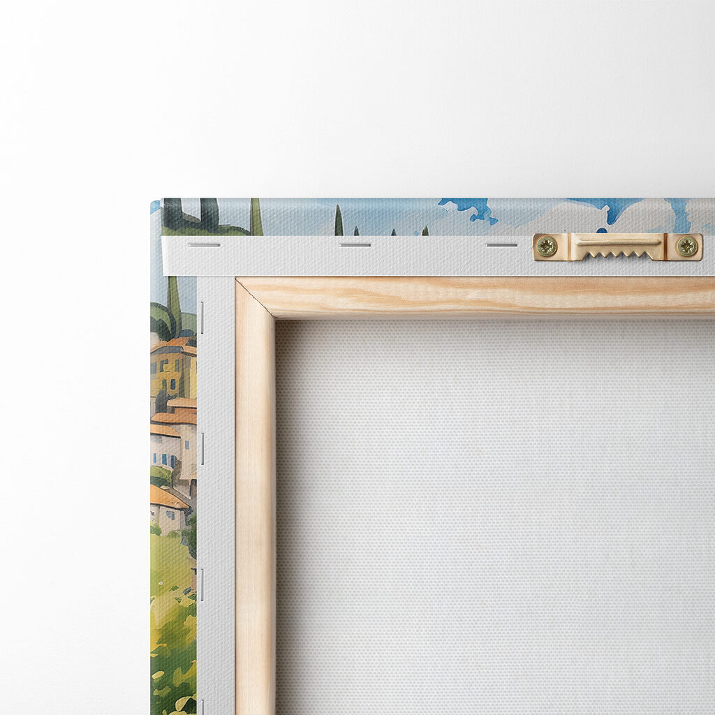 A painting of a town on a cliff by the water