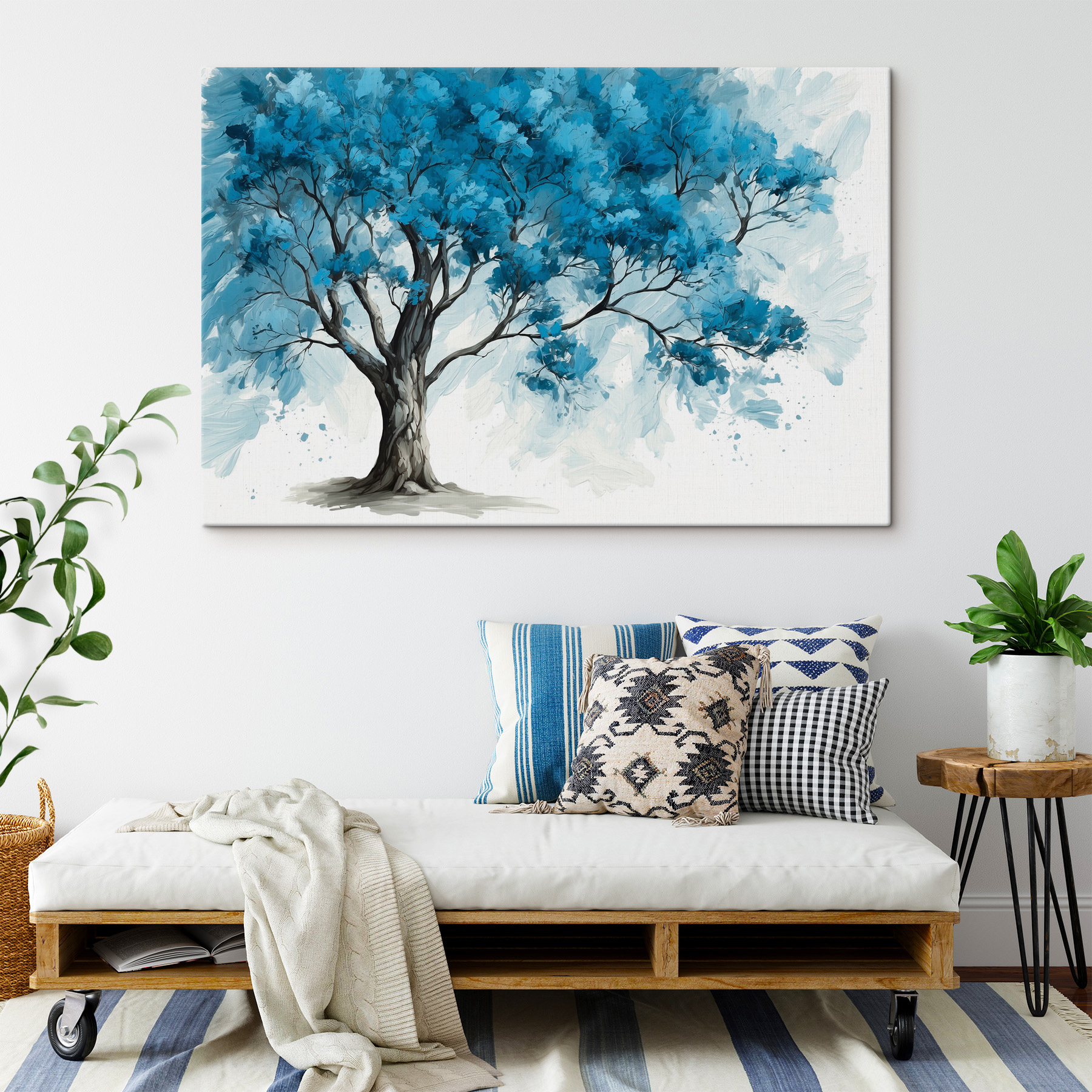 A tree with blue leaves
