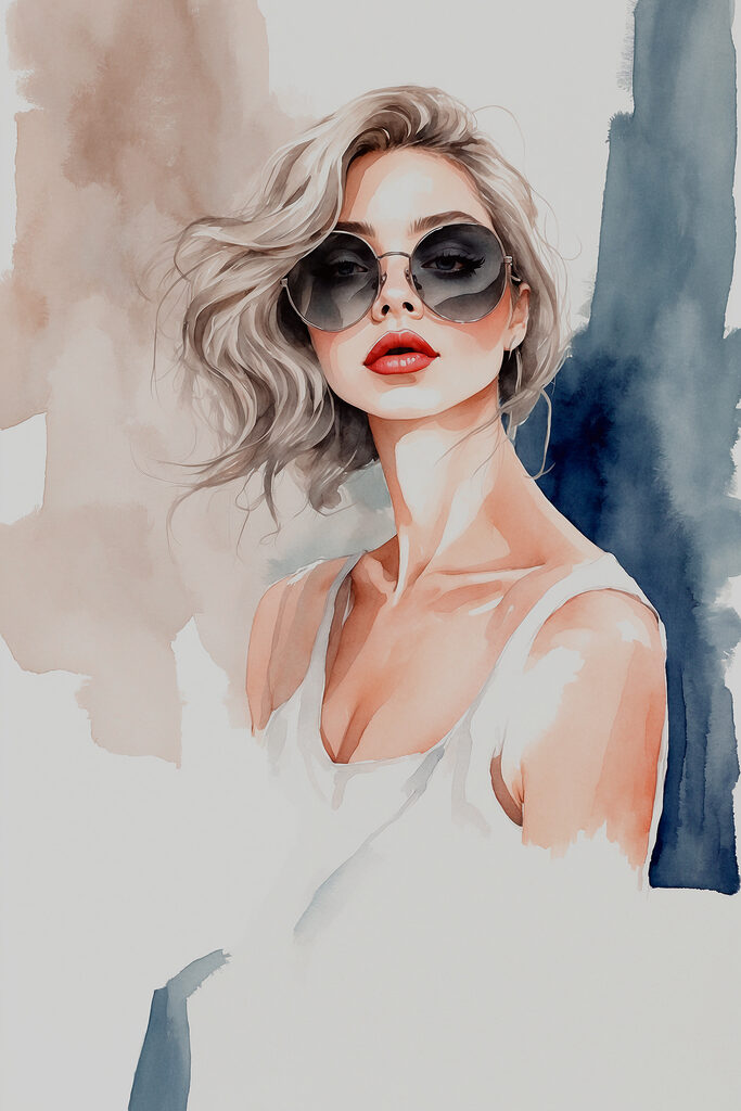 A watercolor of a woman wearing sunglasses A watercolor of a woman wearing sunglasses