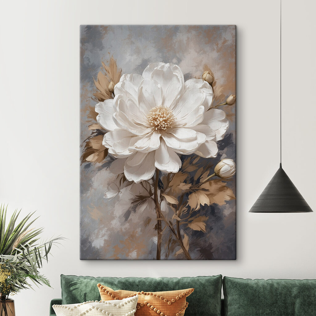 A white flower with brown leaves