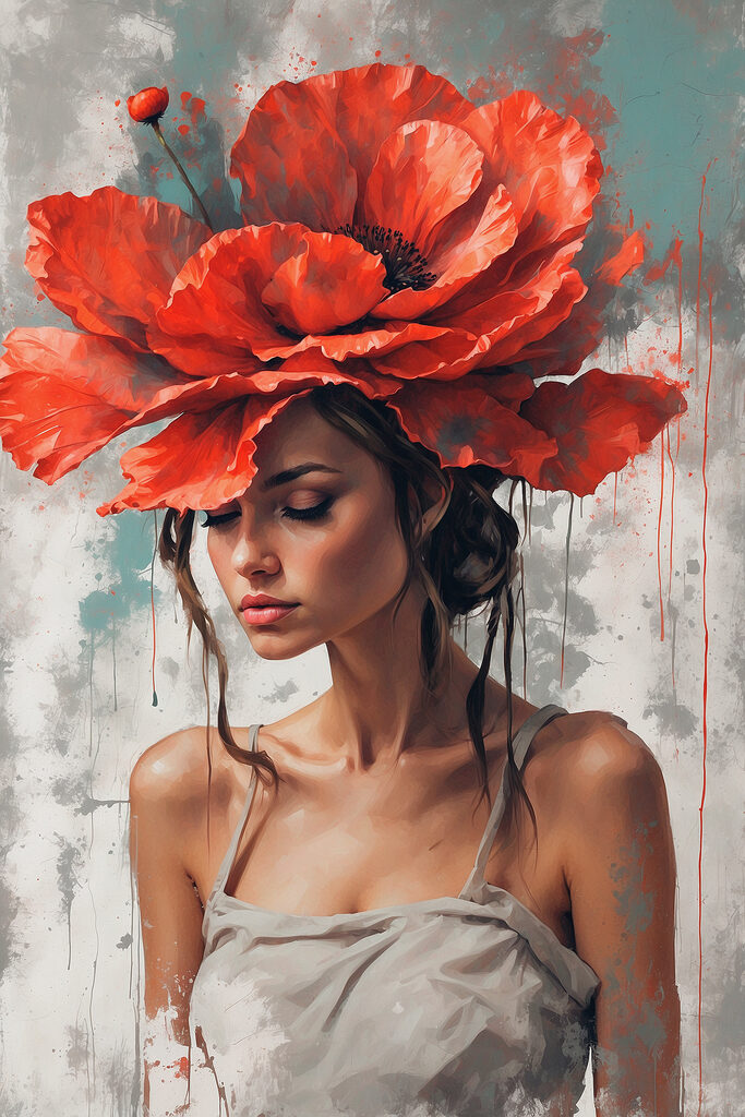A woman with red flowers on her head