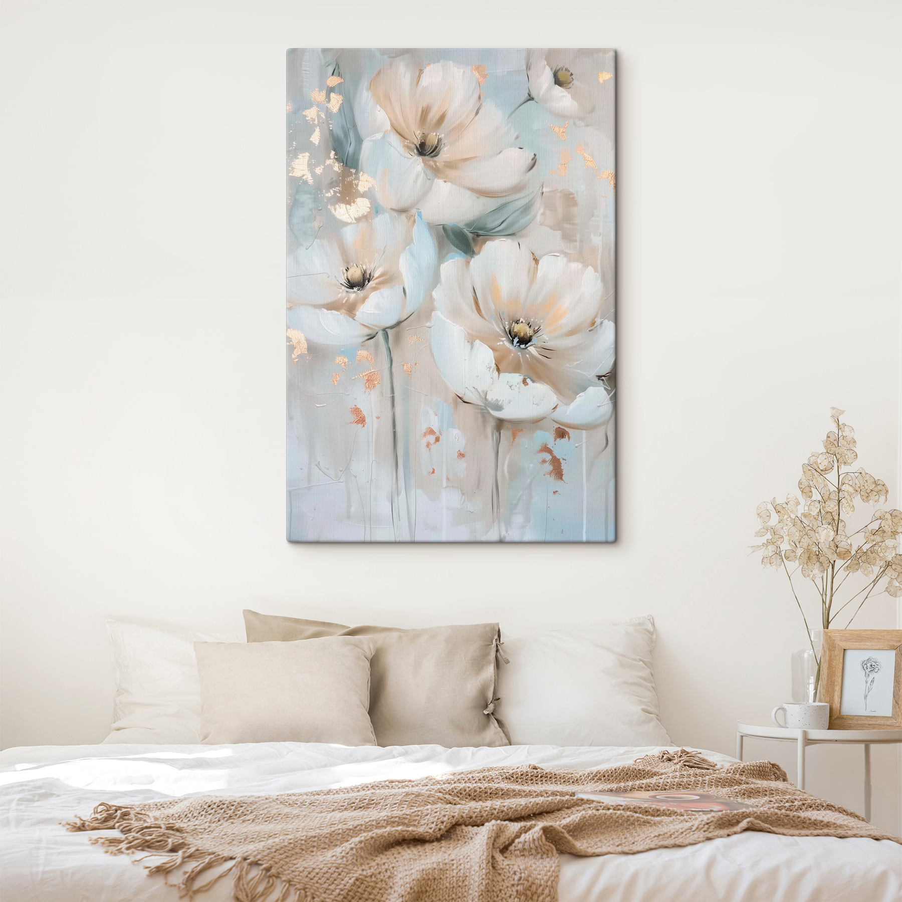 A painting of flowers on a wall