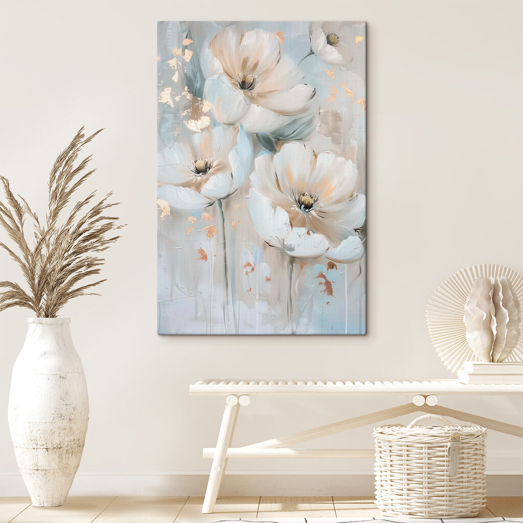 A painting of flowers on a wall