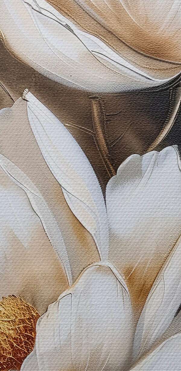 A painting of flowers on a grey background