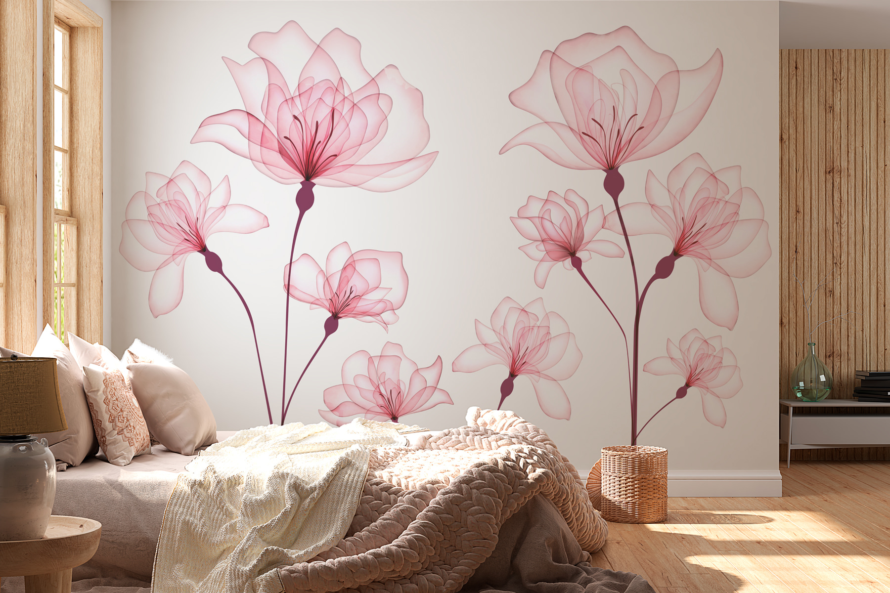 A group of pink flowers