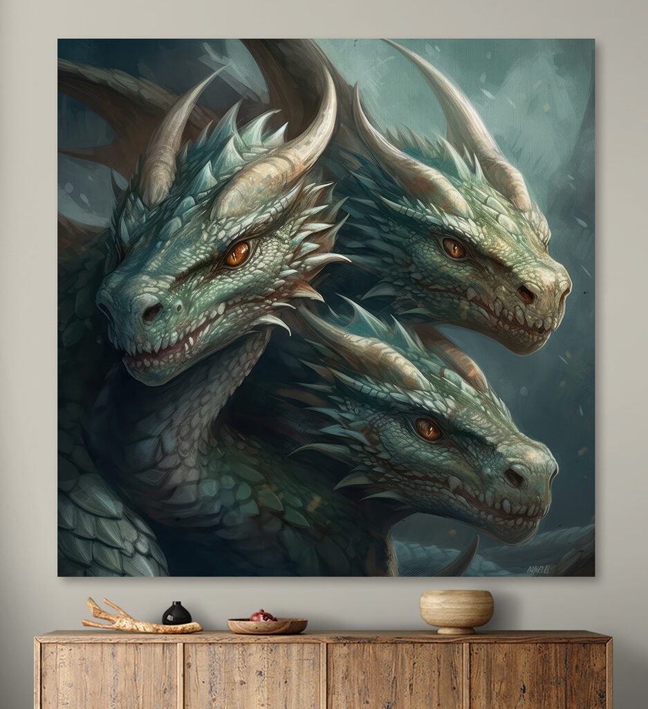 A group of dragons with sharp pointed horns