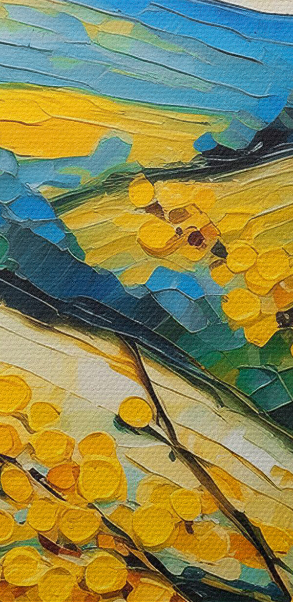 A painting of a field of yellow flowers A painting of a field of yellow flowers