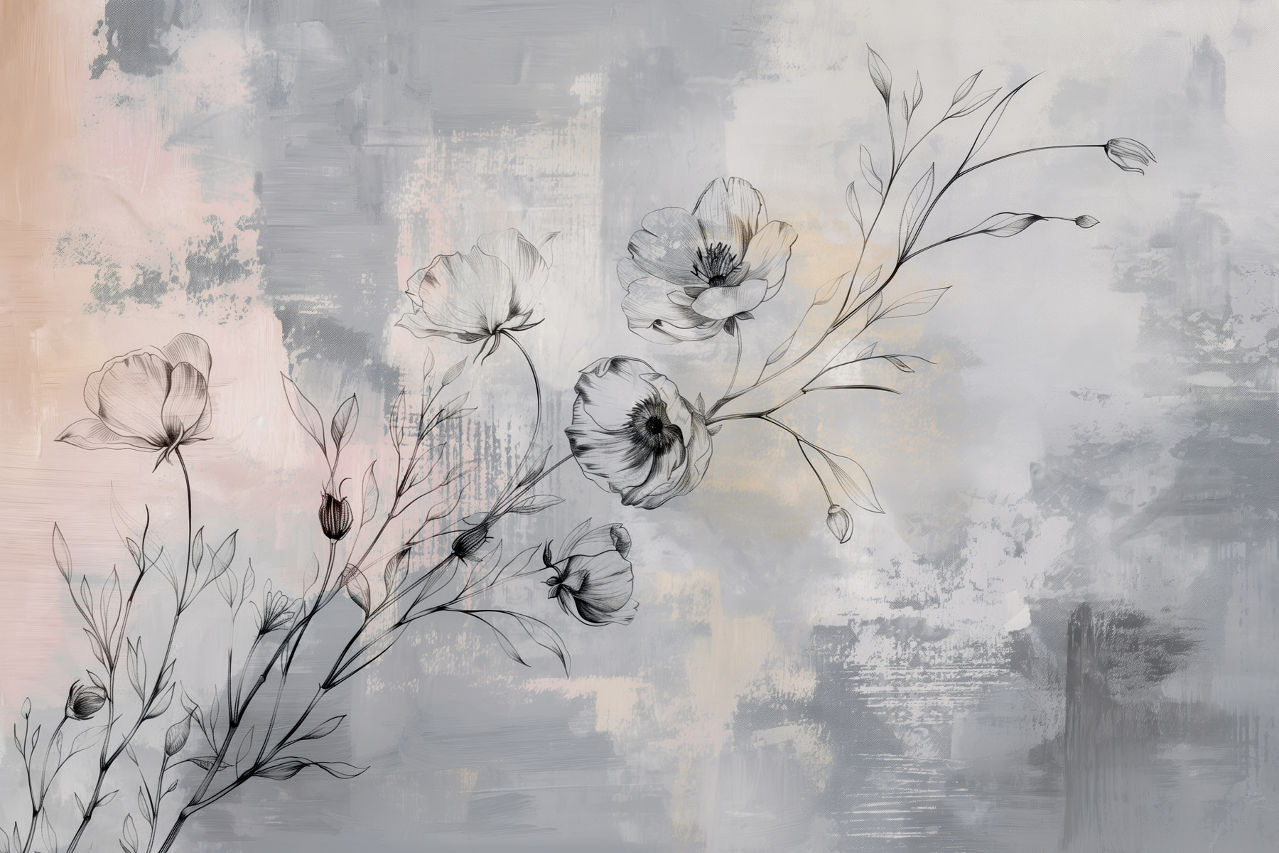 A drawing of flowers on a grey background