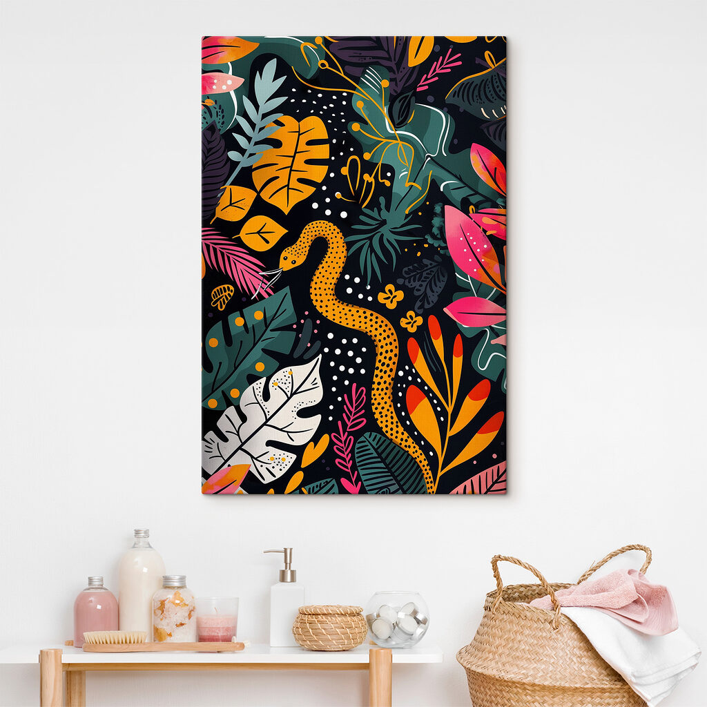 A colorful art of a snake and leaves A colorful art of a snake and leaves