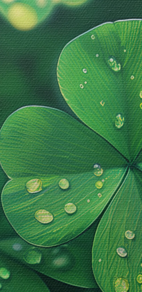 A group of clovers with water droplets