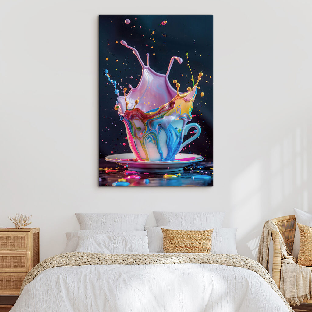 A colorful liquid splashing into a cup