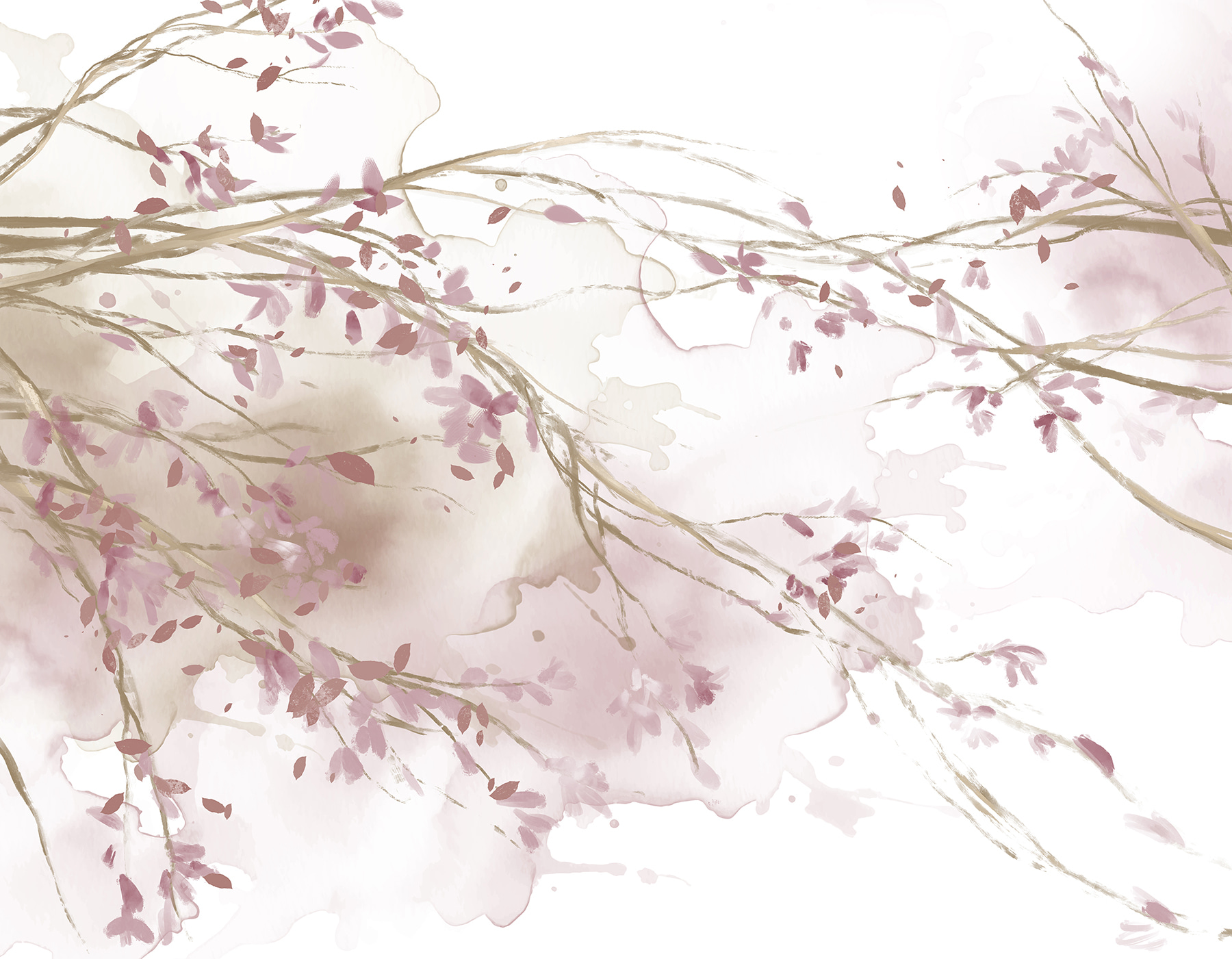 Watercolor of a tree branch with pink flowers