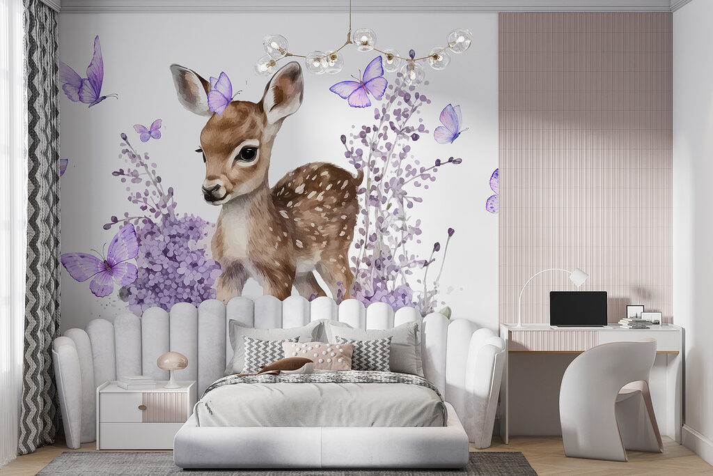 Baby deer surrounded by purple flowers Baby deer surrounded by purple flowers
