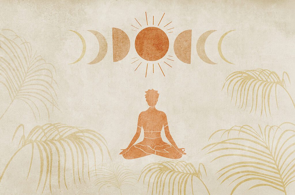 Rajz egy meditáló személyről egy mező közepén Rajz egy meditáló személyről egy mező közepén