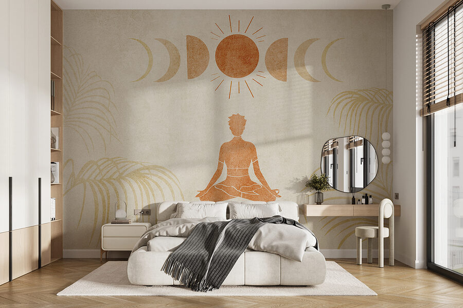 Rajz egy meditáló személyről egy mező közepén