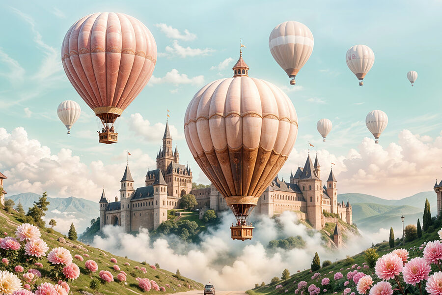 Kastély hőlégballonokkal