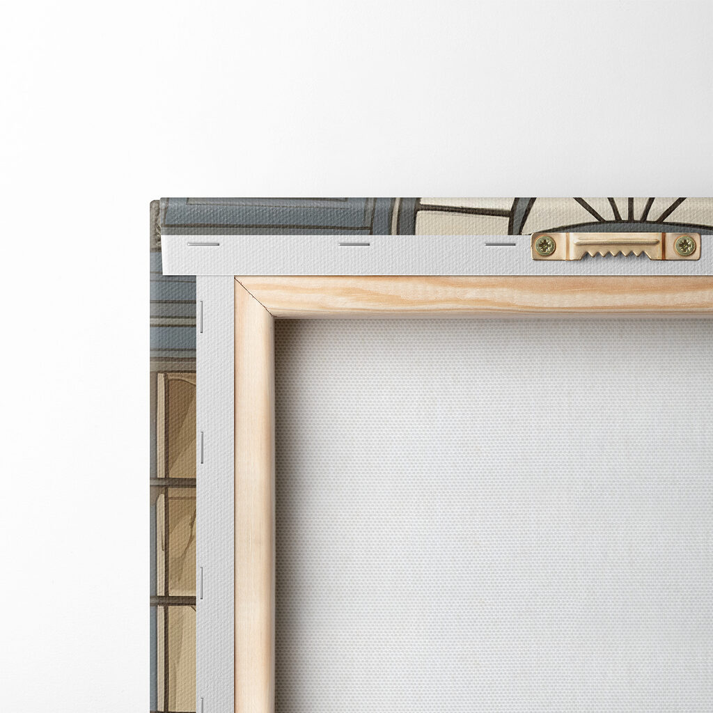 Woman in a dress and hat looking out a window