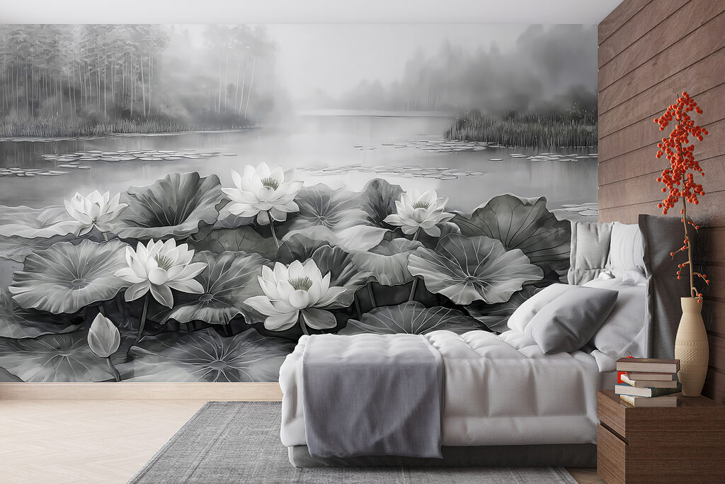 Group of white flowers on a lake