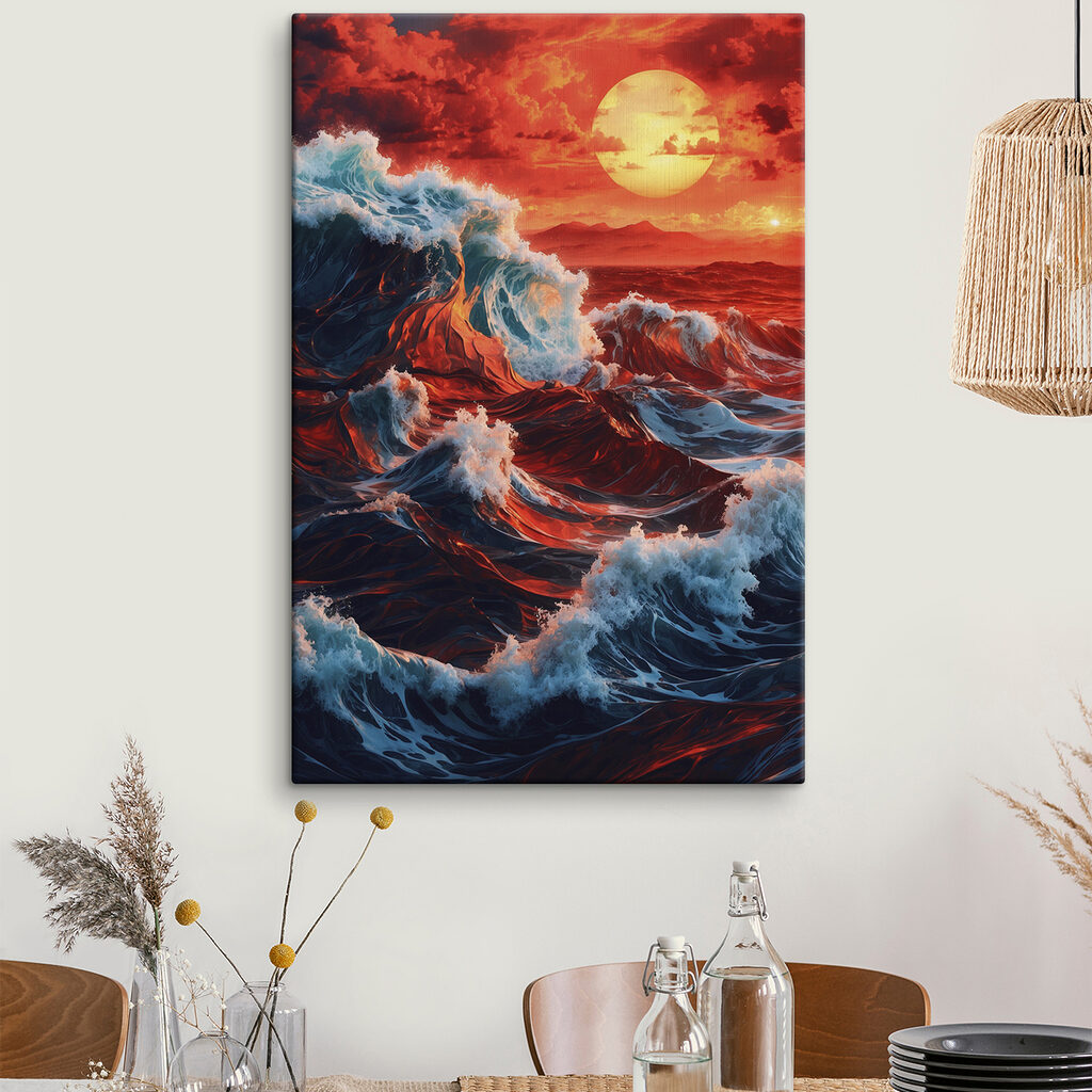 Waves in the ocean with a sunset