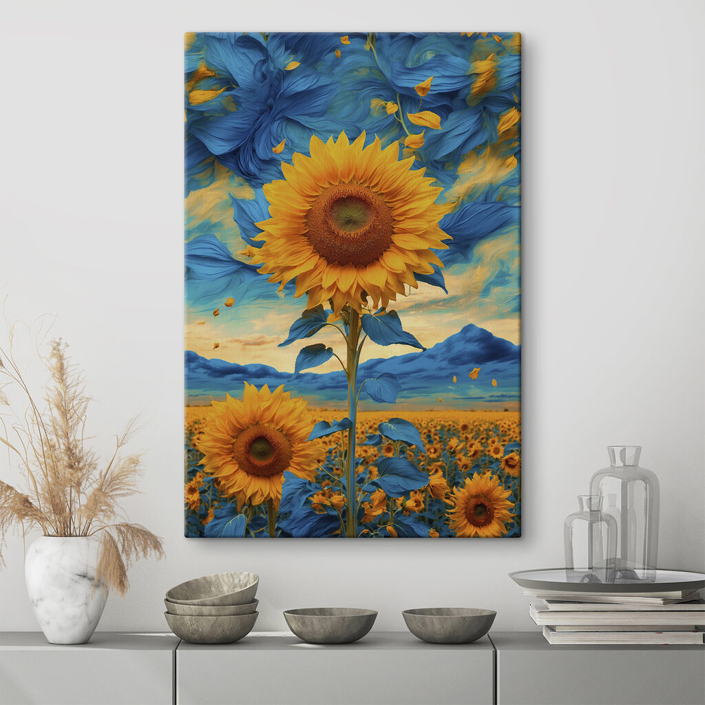 Sunflower with blue and yellow leaves Sunflower with blue and yellow leaves