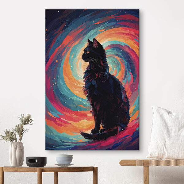 Vászonképek Macska ül egy színes örvény előtt (Cikkszám: s39370) Vászonképek Vászonképek Macska ül egy színes örvény előtt (Cikkszám: s39370)