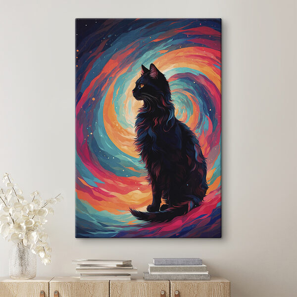 Cat sitting in front of a colorful swirl Cat sitting in front of a colorful swirl