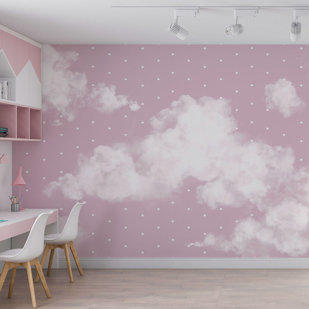 Pink and white background with white clouds