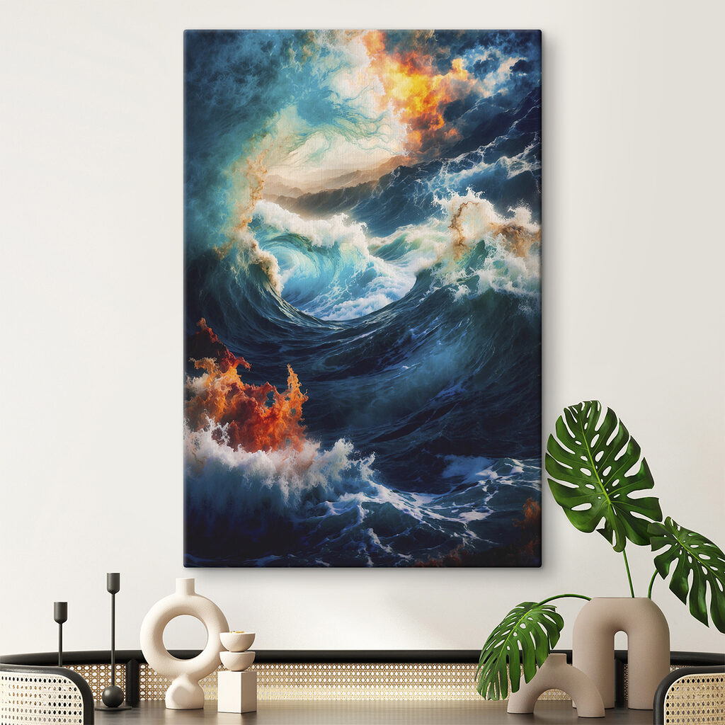 Large waves with fire and smoke