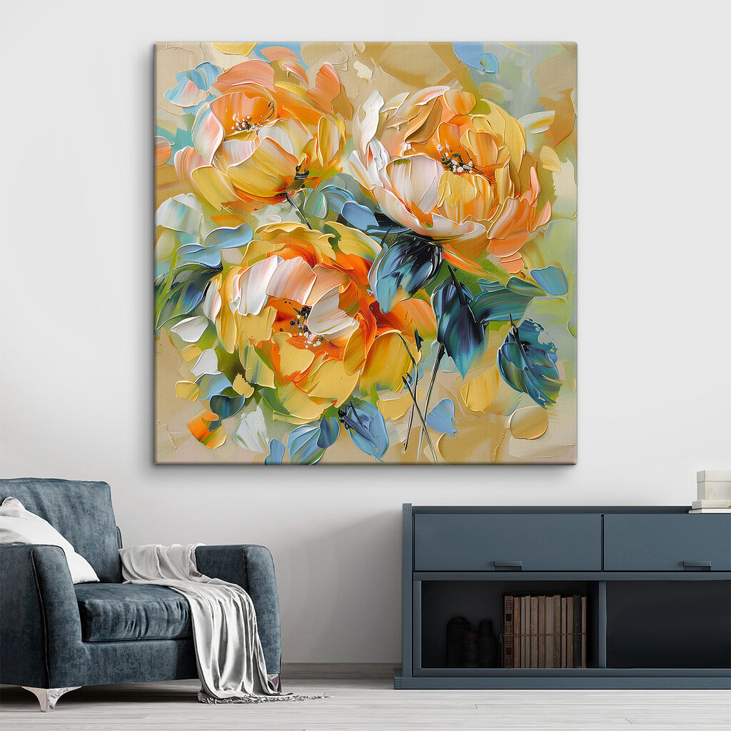 Painting of flowers on a canvas