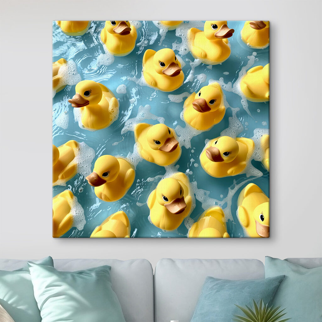 Group of yellow rubber ducks in a pool